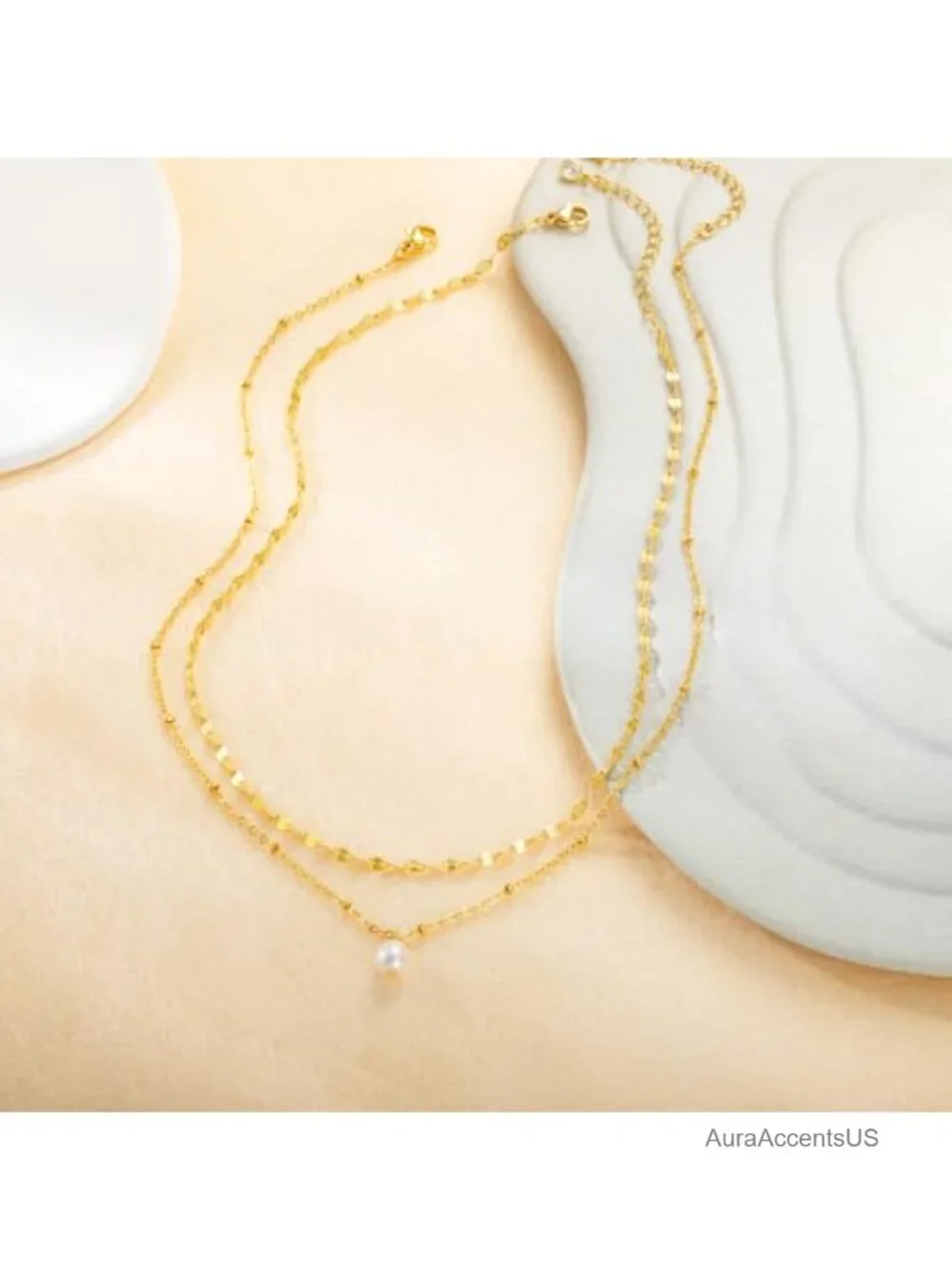 Gemstone or Gold Plated Pearl Layered Necklace for Women